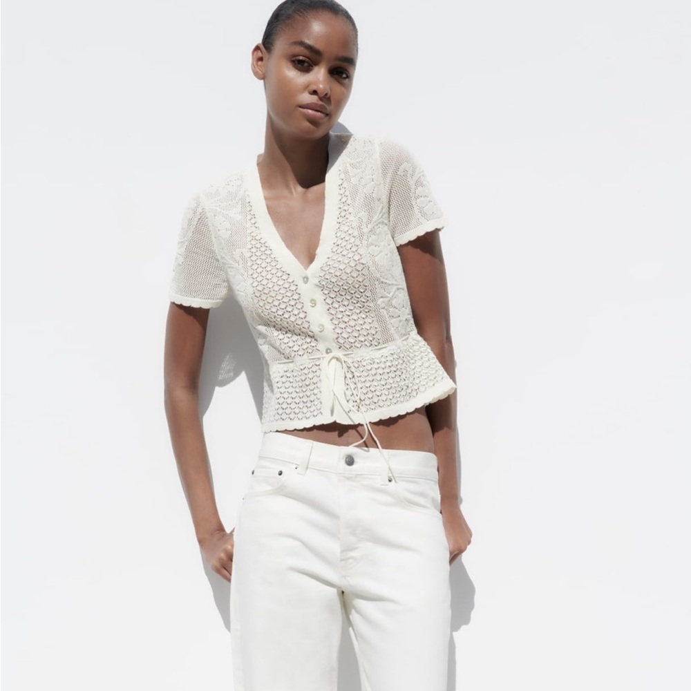 Zara Cream Open Knit Top